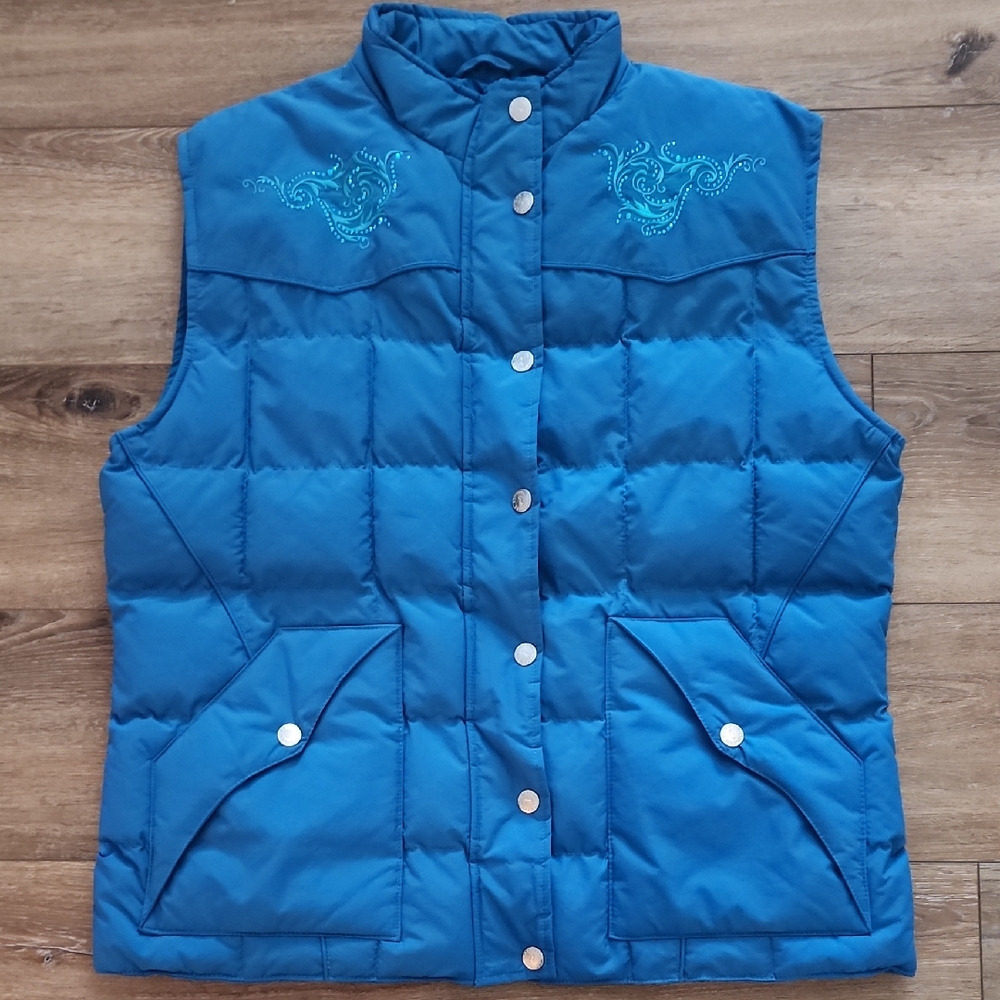 Cowboy Hardware Aqua Quilted Vest with Embroidery And Rhinestone Bling